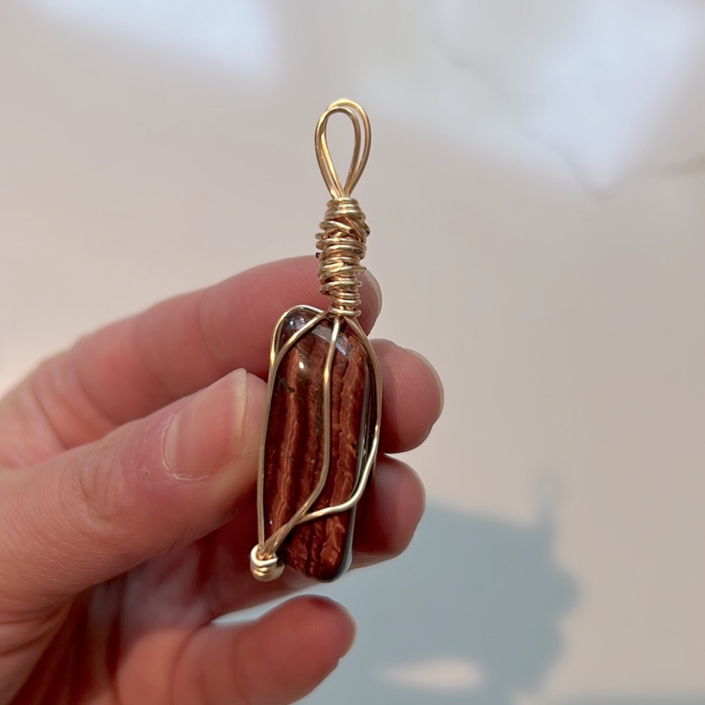 Red Tigers Eye Wire Wrapped Pendant